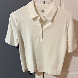 Uniqlo Women's White Button Down Polo Shirt